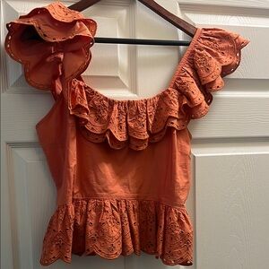Express Orange Ruffled Blouse